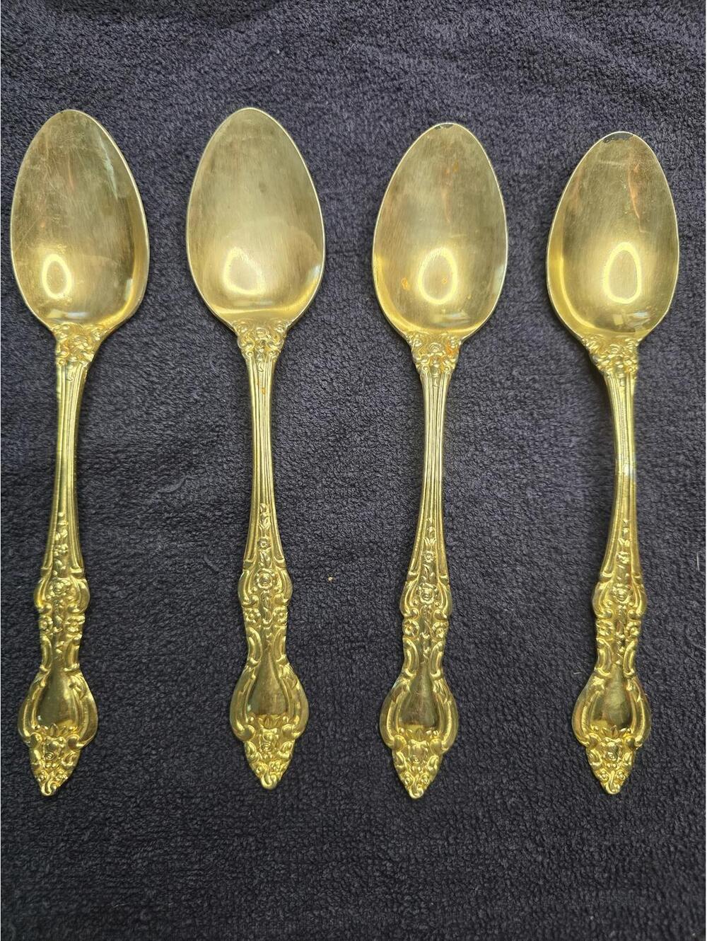 Vintage Set of 4 Royal Sealy RLF1 Gold-Plated Stainless Steel Table Spoons